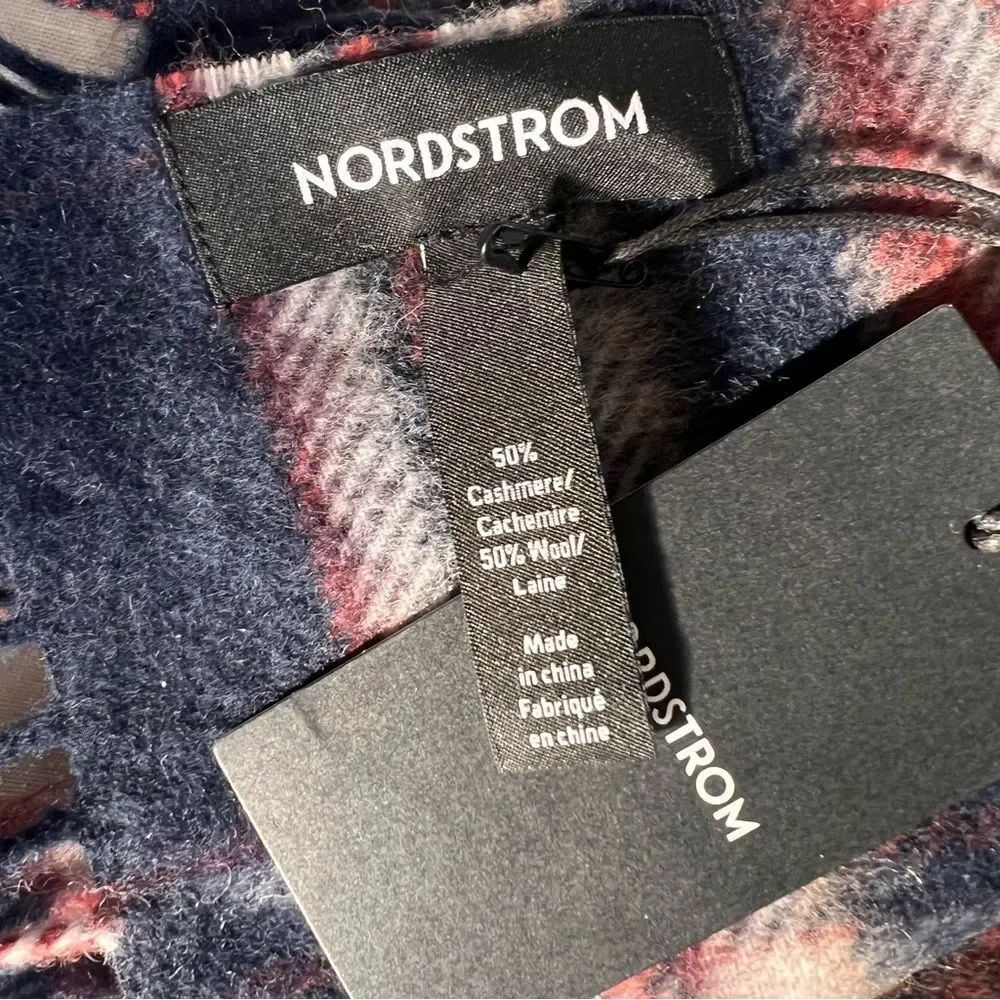Nordstrom Cashmere Wool Blend Navy Magic Tartan Scarf NEW MSRP $89